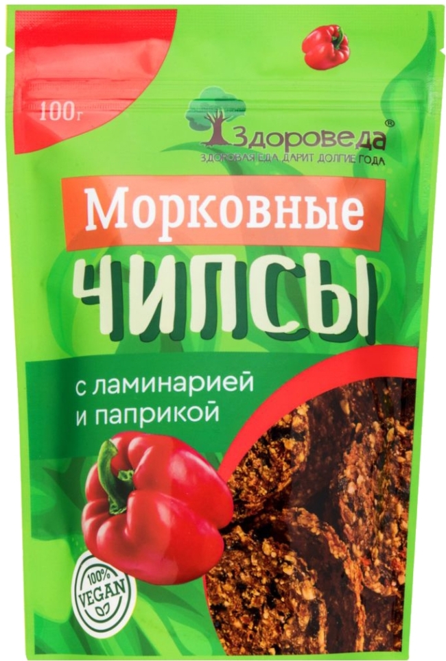 Чипсы морковные с ламинарией и паприкой, Здороведа, 100г Чипсы морковные с ламинарией и паприкой, Здороведа, 100г