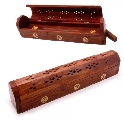 Подставка под благовония Пенал из дерева Шишам с резьбой (HM-CB-47), 31cm-6,5cm-5.5cm