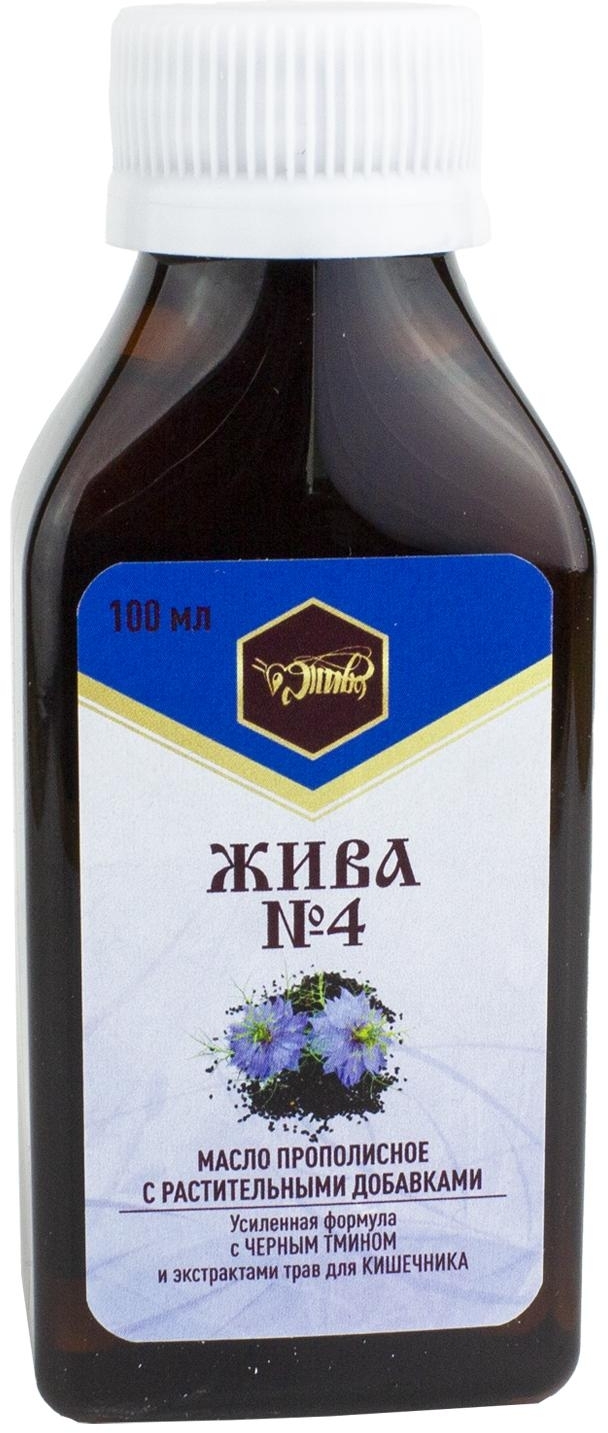 Жива №4, масло прополисное с экстрактами трав для кишечника , Жива, 100 мл 