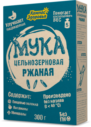 Мука цельнозерновая Ржаная, Компас Здоровья, 300г