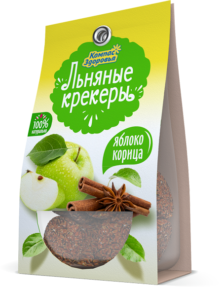 Крекеры льняные с яблоком и корицей, Компас Здоровья, 50г 