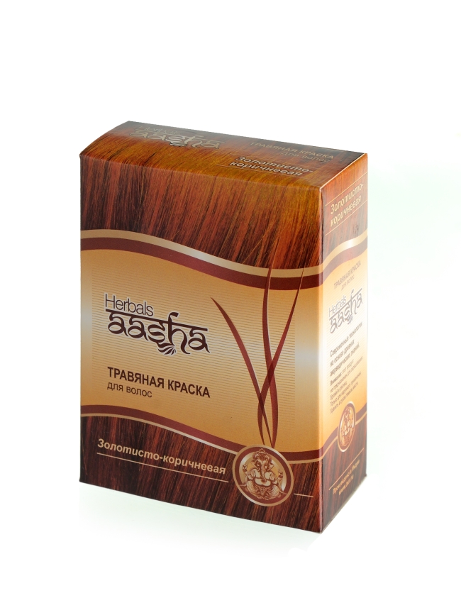 Краска для волос травяная Золотисто-коричневая Aasha Herbals, 6х10г Краска для волос травяная Золотисто-коричневая Aasha Herbals, 6х10г