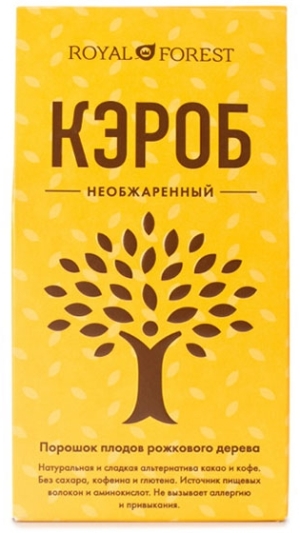 Кэроб необжаренный (порошок плодов рожкового дерева), Royal Forest, Транскэроб, 100г