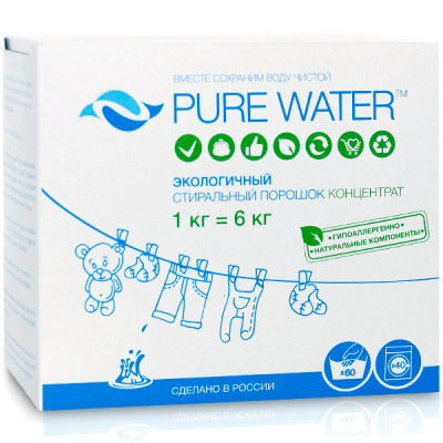 -30% Стиральный порошок экологичный, Pure Water, 1кг (срок 30/10/2024)
