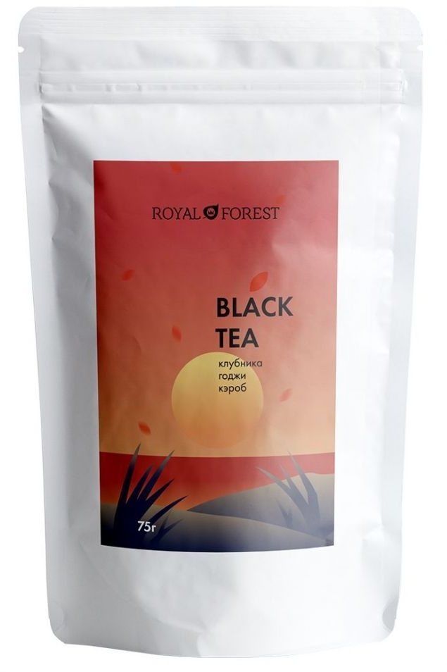 Черный чай с клубникой, годжи и кэробом (Black Tea) Royal Forest, 75 г Черный чай с клубникой, годжи и кэробом (Black Tea) Royal Forest, 75 г