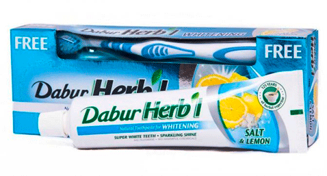 Зубная паста Соль и Лимон + щетка (Herb'l Salt Lemon Toothpaste), Dabur, 150г Зубная паста Соль и Лимон + щетка (Herb'l Salt Lemon Toothpaste), Dabur, 150г