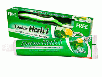 Зубная паста-гель Мята и Лимон + щетка (Herb'l Mint Lemon Toothpaste), Dabur, 150г 