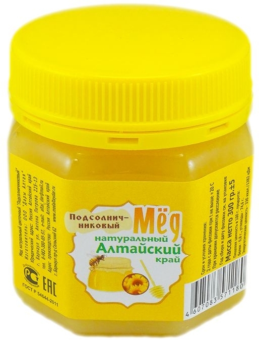 Мед Подсолнечниковый натуральный, Дары Алтая, 300г, пл/б Мед Подсолнечниковый натуральный, Дары Алтая, 300г, пл/б