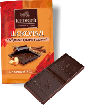Шоколад молочный с кедровым орехом и корицей, Kedrini, 23г 