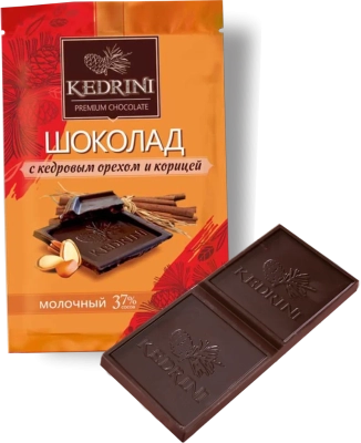 Шоколад молочный с кедровым орехом и корицей, Kedrini, 23г 