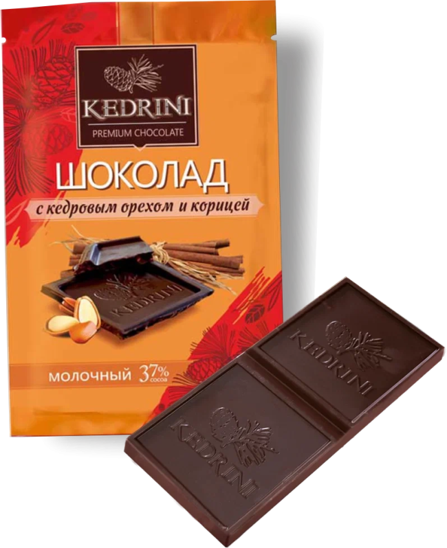 Шоколад молочный с кедровым орехом и корицей, Kedrini, 23г
