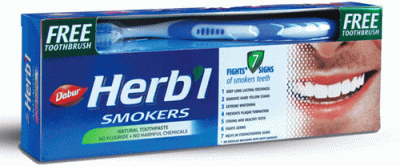 Зубная паста Для курящих + щетка (Herb'l Smokers Toothpaste), Dabur, 150 г 