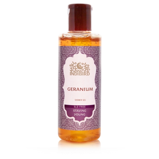 Герань, гель для душа, без сульфатов (Geranium Shower Gel SLS-free), Indibird, 200мл