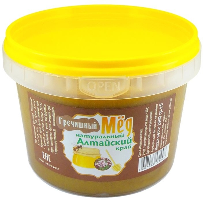 Мед Гречишный натуральный, Дары Алтая, 500г/1кг, пл/б 