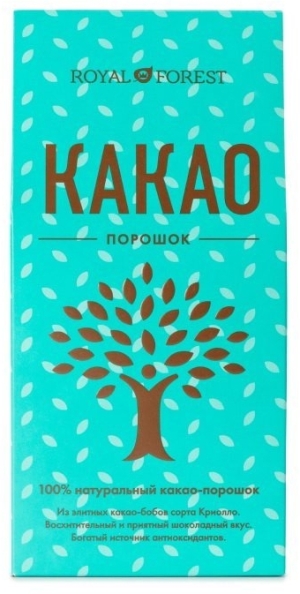 Какао-порошок, 100% натуральный, Royal Forest, Транскэроб, 100/200 г
