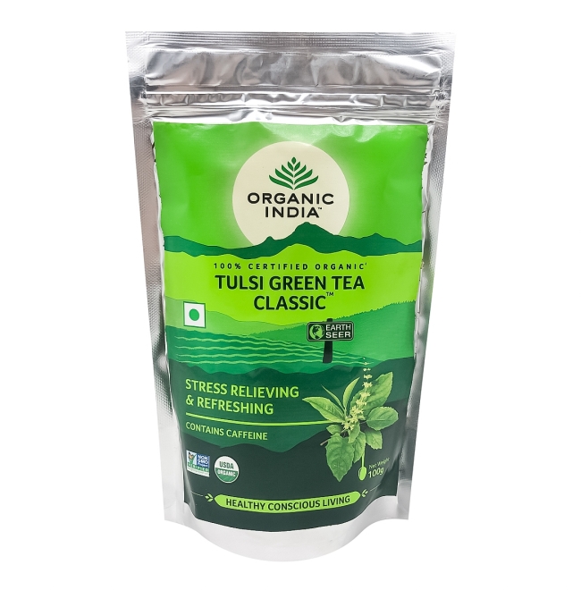 Аюрведический напиток Тулси и Зеленый чай (Tulsi Green tea classic), Organic India, 25 пак/100г