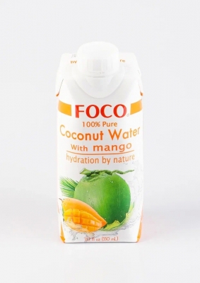 Кокосовая Вода "FOCO" с Манго (100% натуральный напиток, без сахара), FOCO, 330мл
