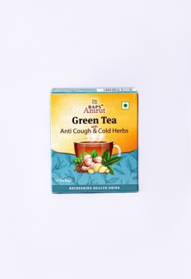 Зеленый чай с травами от кашля и простуды (Green Tea with anti Cough & cold herbs) Baps Amrut, 10 пакетов, 