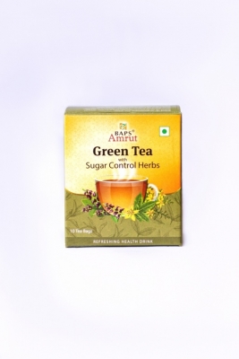 Зеленый чай с травами, контролирующими сахар (Green Tea with Sugar Control Herbs), Baps Amrut, 10 пакетов