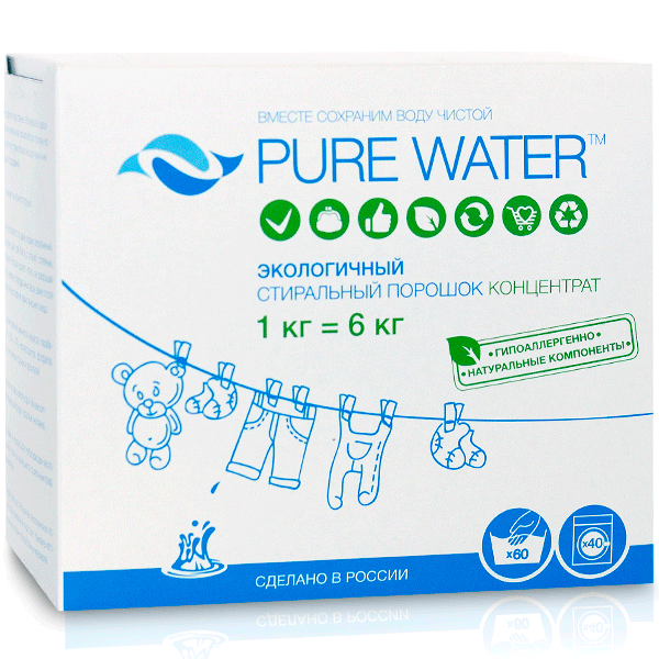 Стиральный порошок экологичный, Pure Water, 1кг Стиральный порошок экологичный, Pure Water, 1кг