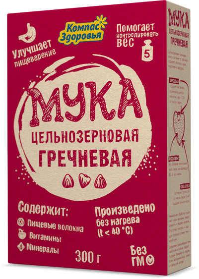Мука цельнозерновая гречневая, Компас Здоровья, 300г
