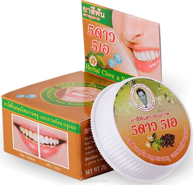 Травяная отбеливающая зубная паста с экстрактом Нони (Herbal Clove Noni Toothpaste) 5 Star Cosmetic, 25г Травяная отбеливающая зубная паста с экстрактом Нони (Herbal Clove Noni Toothpaste) 5 Star Cosmetic, 25г